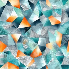 Poster - Colorful and whimsical geometric doodle patterns in vibrant watercolor style showcasing abstract shapes and textures