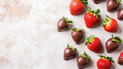 Poster - A top view of chocolate-covered strawberries placed on a clean, textured surface, with ample room for your creative caption or brand logo