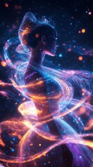 Fototapete - Surreal visualization of a dancer’s profile amidst swirling colors and ethereal light effects
