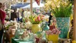 © vadosloginov - Vibrant market with colorful pots and flowers offers workshops and handmade goods in springtime atmosphere