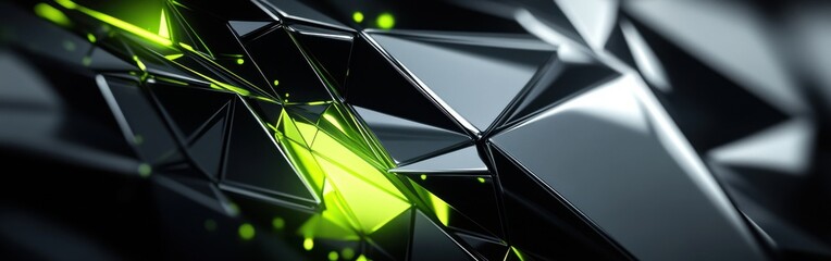 Leinwandbilder - Futuristic abstract design featuring sharp geometric shapes and vibrant green accents against a dark backdrop