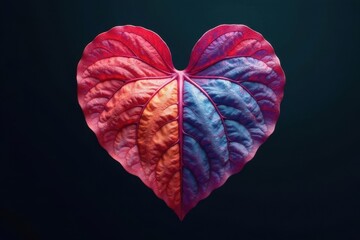 Vibrant Dual-Toned Leaf Shaped Like a Heart on Dark Background