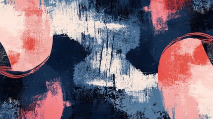 Fototapete - Textured abstract patterns showcase a fusion of navy blue, coral, and white colors in a dynamic artistic composition