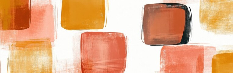 Aufkleber - Minimalist pencil strokes create abstract shapes in amber and warm hues on a white background