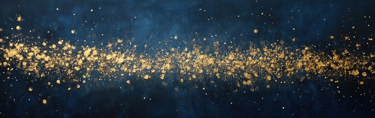 Poster - Golden sparkles cascade over a dark blue background creating a mesmerizing visual effect for art enthusiasts