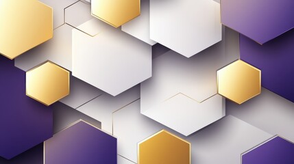 Fototapete - Exploration of geometric shapes in an abstract background featuring purple and gold tones with layered hexagons