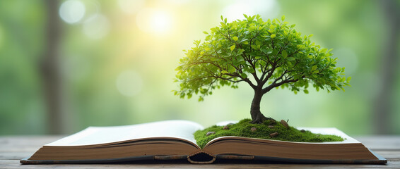 Wall Mural - Abstract tree growing from a book. Education concept.