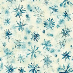 Poster - Serene watercolor doodle design featuring various floral patterns and shapes in calming blue tones