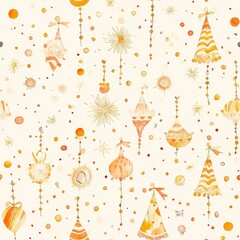 Fototapete - Charming watercolor doodle designs featuring vibrant decorations and whimsical elements in soft pastel colors