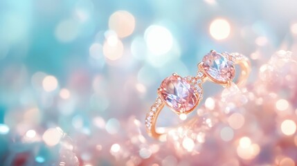 Aufkleber - Soft sky blue and blush pink bokeh lights create a dreamy backdrop for sparkling jewelry display