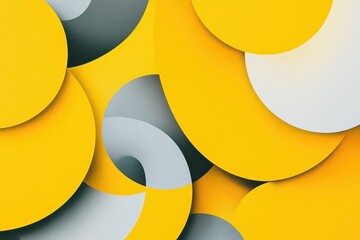Wall Mural - abstract design featuring overlapping yellow gray and white circles