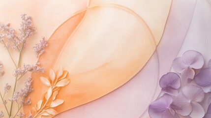 Poster - Soft pastel peach and lavender arcs gracefully blend with delicate floral accents on a serene background