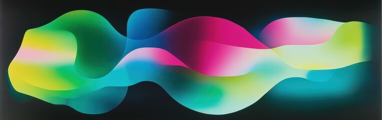 Leinwandbilder - Vivid neon-inspired abstract forms flowing in lime and pink against a dark background