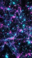 Poster - Vibrant cosmic display of neon violet and bright cyan sparkles across a dark backdrop