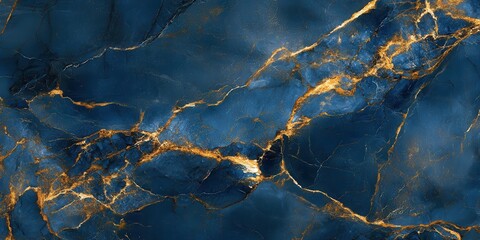 Fototapete - Flowing marble texture with deep blue and striking gold veins creating an elegant and luxurious visual effect