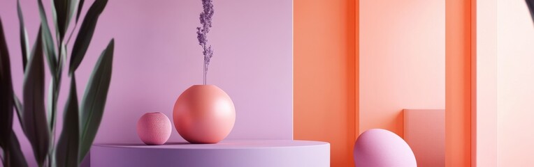 Aufkleber - Elegant pastel coral and lavender decor with minimalist vases in a stylish interior design setting