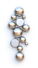 Wall Mural - Collection of shiny chrome spheres and buttons arranged on a white background for design and graphic use