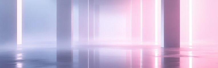 Aufkleber - Minimalist interior with pale pink light and reflective surfaces creating a serene atmosphere