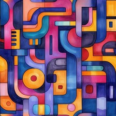 Poster - Colorful dynamic doodle patterns with a watercolor effect, showcasing vibrant shapes and playful designs