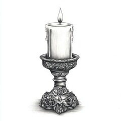 Aufkleber - Candle burning on ornate decorative stand in a softly lit setting brings warmth and elegance