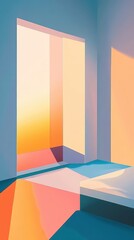 Wall Mural - interior corner room with sunlight casting colorful shadows