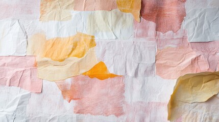 Fototapete - Beautiful collage of torn pastel papers with soft pencil strokes creating a warm and textured aesthetic in artistic design