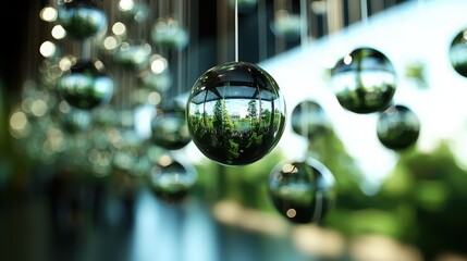 Wall Mural - Reflected Nature in Hanging Spheres.