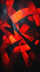 Aufkleber - Overlapping fiery red and deep black shapes create a dynamic abstract composition with contrasting tones and forms