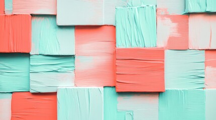 Aufkleber - Minimalist composition of textured pastel strokes creating an abstract arrangement in soft coral and turquoise hues