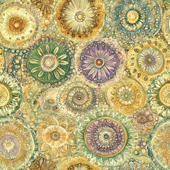 Poster - Intricate doodle cartoon drawings featuring vibrant circular designs in various colors and patterns