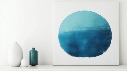 Aufkleber - Modern abstract artwork featuring a large blue circle on a textured white background, taking a prominent place in a minimalist interior