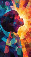 Aufkleber - Visualization of a glowing child expressing joy and wonder in a vibrant, colorful setting