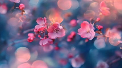 Aufkleber - Romantic bokeh pattern featuring soft pink blossoms amidst a dreamy background of light and colors