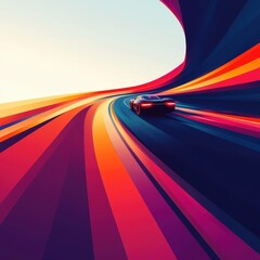 Wall Mural - A sleek sports car speeds down a colorful abstract road