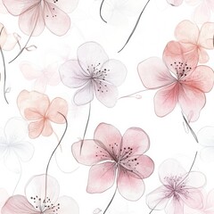 Aufkleber - Soft and gentle watercolor doodle flowers in pastel shades on a white background designed for a calming effect