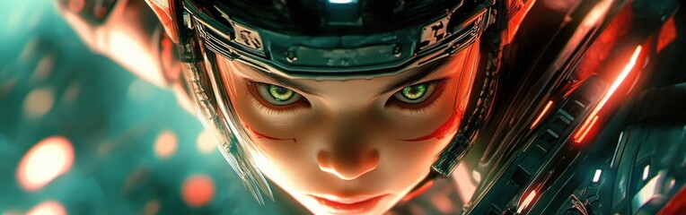 Poster - Child's face showcases vibrant emotions in a captivating digital design set in a futuristic landscape