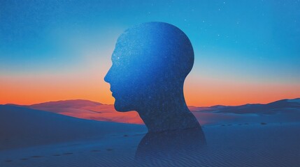 Aufkleber - Silhouette of a man against a starry night sky in a desert landscape at dusk