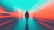 © Slowlifetrader - Lone Individual in the Center of a Futuristic City with Digital Motion Lines Symbolizing Evolving Technology in a Vibrant Color Palette