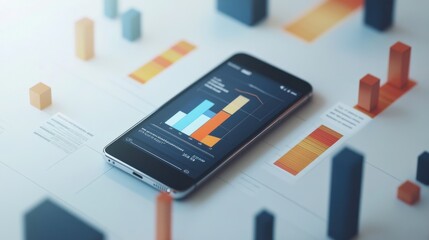 Leinwandbilder - Smartphone displaying data visualization with colorful charts on a clean workspace