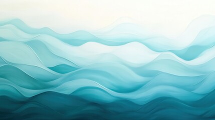 Poster - Soothing gradient of ocean blue and seafoam green waves with gentle undulations captured in a calming abstract design