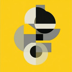 Wall Mural - abstract geometric composition featuring circles and rectangles on yellow
