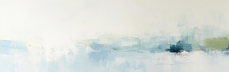 Aufkleber - Minimalist white canvas featuring abstract brush strokes in shades of blue and green creating a serene atmosphere