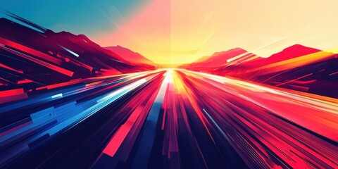 Wall Mural - Abstract digital artwork depicting a colorful highway perspective view