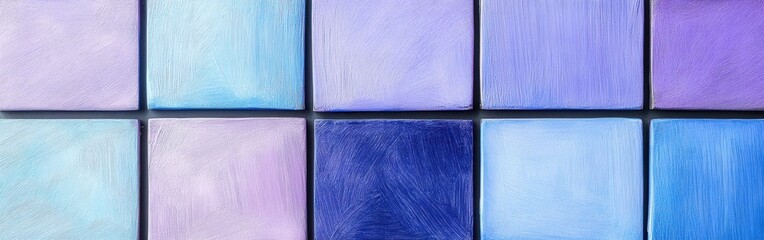 Poster - Minimalist art composition with textured pencil strokes in shades of blue and purple arranged in a grid pattern