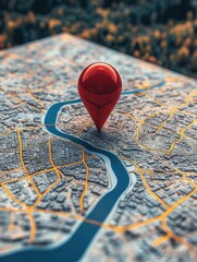 Wall Mural - red pin pointing location on a city map
