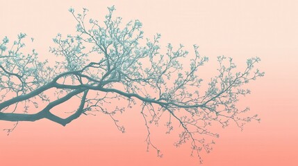 Poster - Elegant silhouette of a tree branch against a soft pink and blue gradient sky at sunset