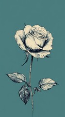 Wall Mural - Beautiful rose flower is exquisitely drawn against a teal background