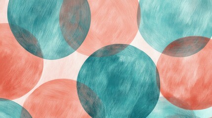 Poster - Exploring abstract art through pencil strokes with coral and teal circular patterns on a textured background