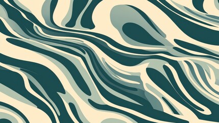 Poster - Exploration of fluid shapes in a monochrome teal palette creates a harmonious abstract design