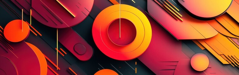 Aufkleber - Abstract overlapping shapes create a vibrant red composition with dynamic patterns and textures